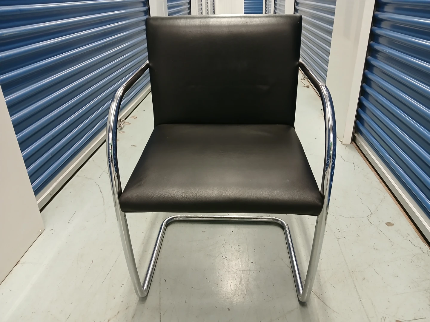Black Leather Armchair with Chrome Frame