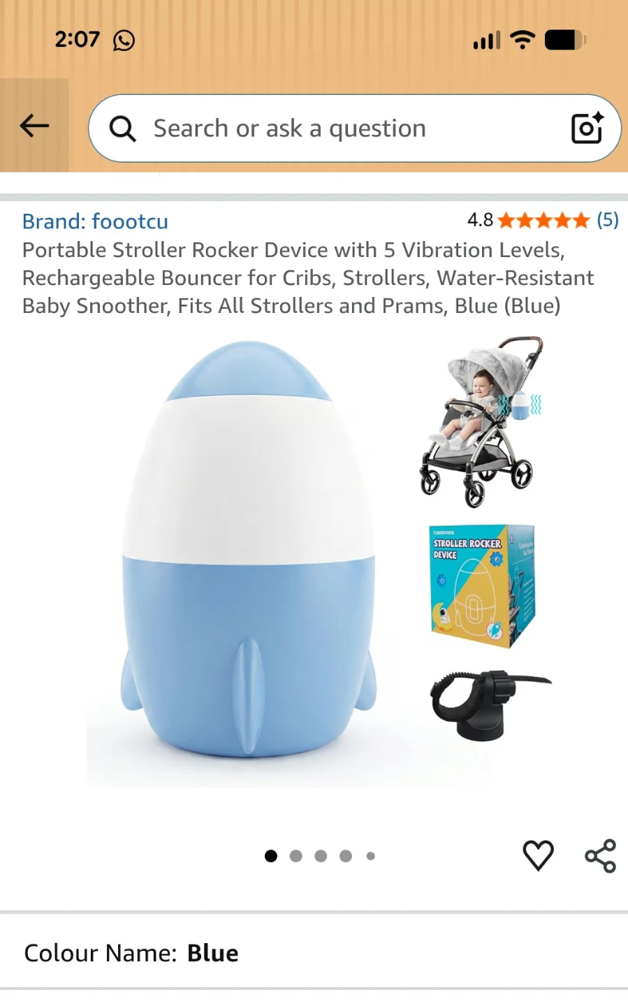 Portable Stroller Rocker Device with 5 Vibration Levels - Blue