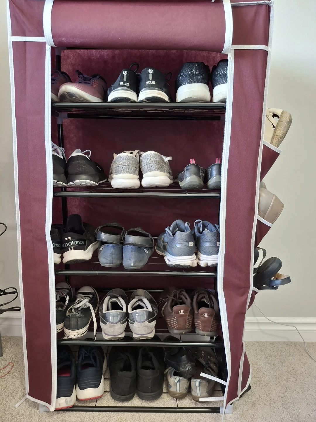 5 Tier Shoe Stand Tower with Rack & Cover - Marroon - photo 2