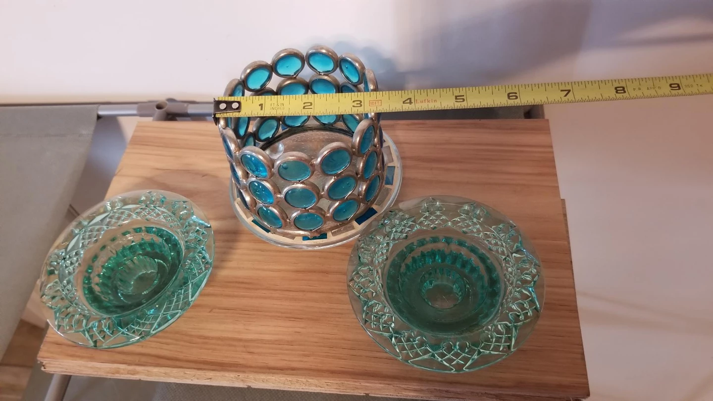3 Teal Blue Glass Tealight Holders. Pick up only. - photo 3