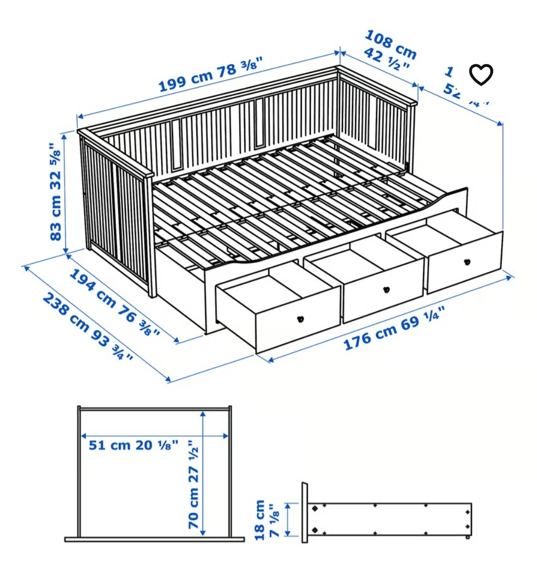 HEMNES Daybed with 3 drawers/2 mattresses,Twin - photo 4