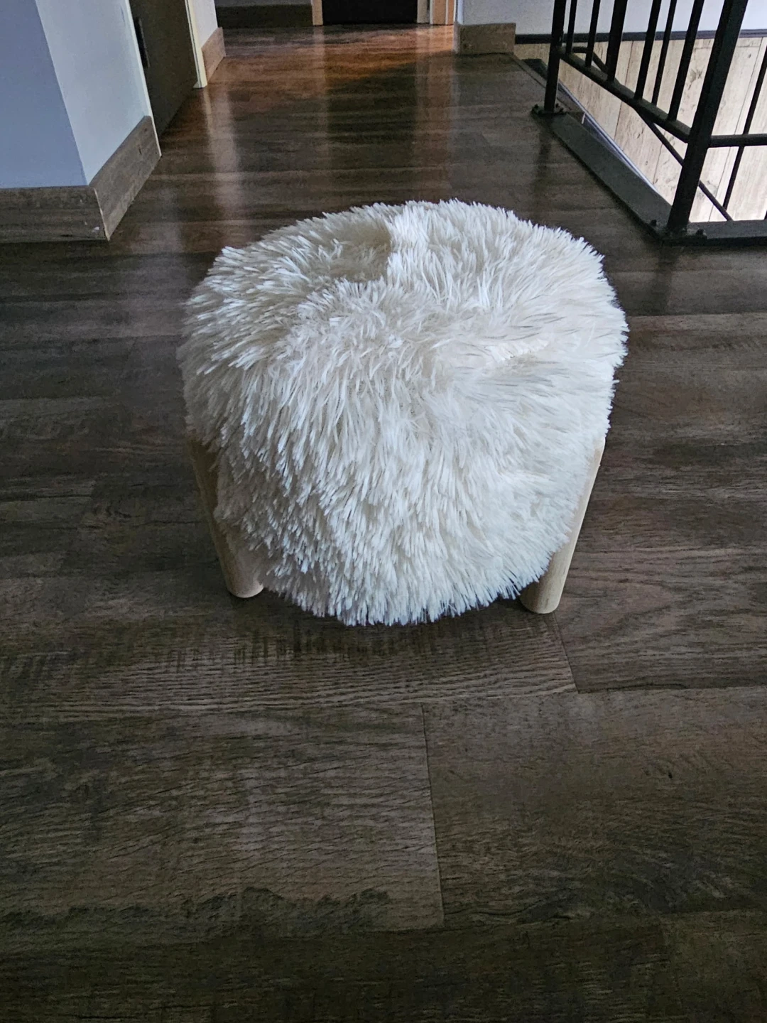 White Shaggy Faux Fur Ottoman Footstool