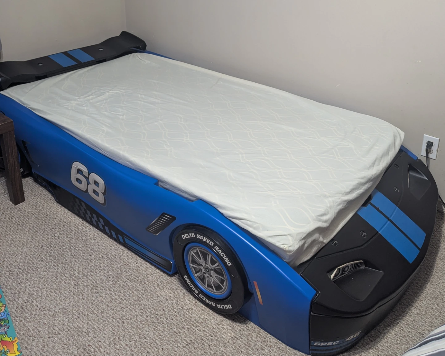 Blue Turbo Race Car Bed with mattress for Kids