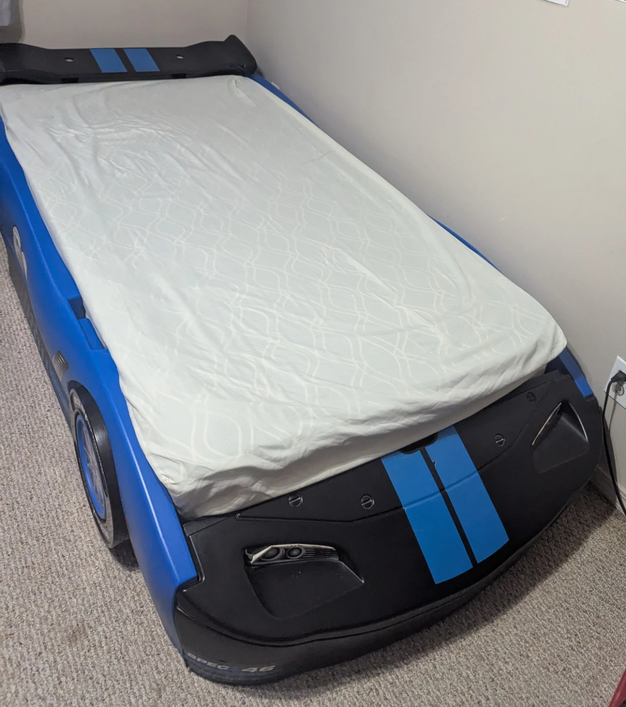 Blue Turbo Race Car Bed with mattress for Kids - photo 2