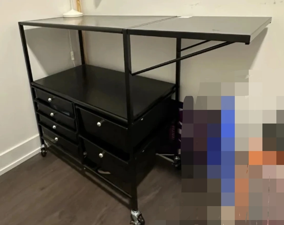 Black Rolling Storage Cart with Foldable Top