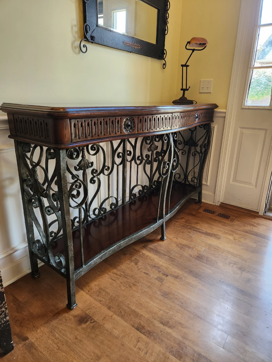 Hekman Console Table with Wood Top and Iron Base