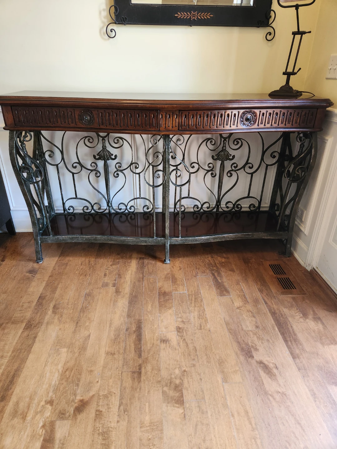 Hekman Console Table with Wood Top and Iron Base - photo 3