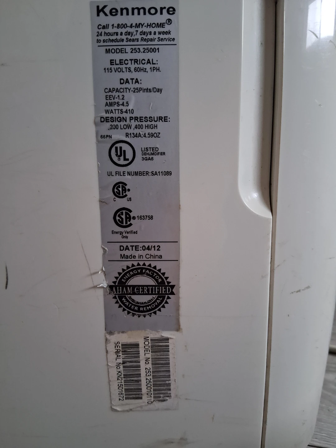 Kenmore Dehumidifier - photo 4