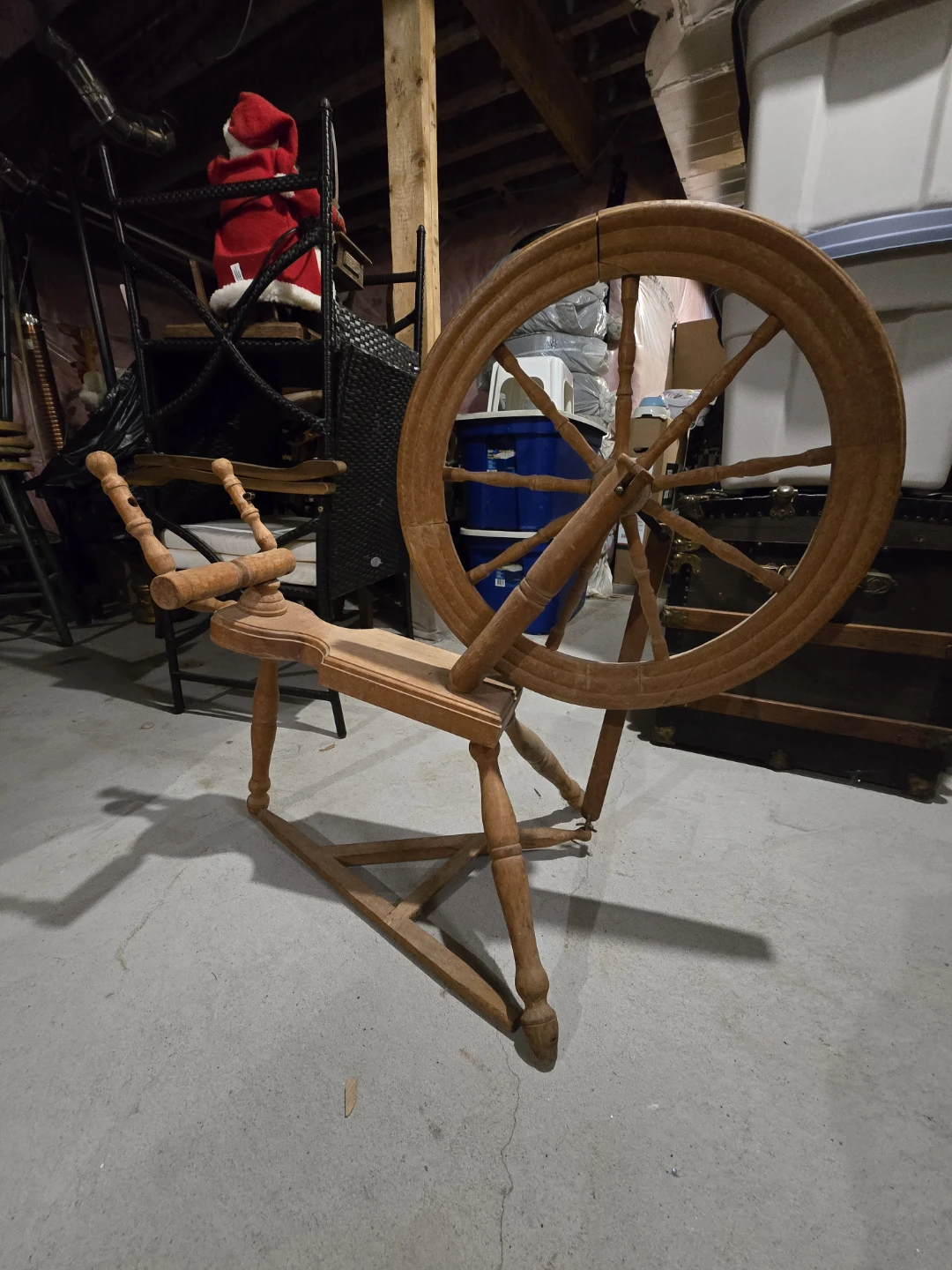 Antique wooden spinning wheel