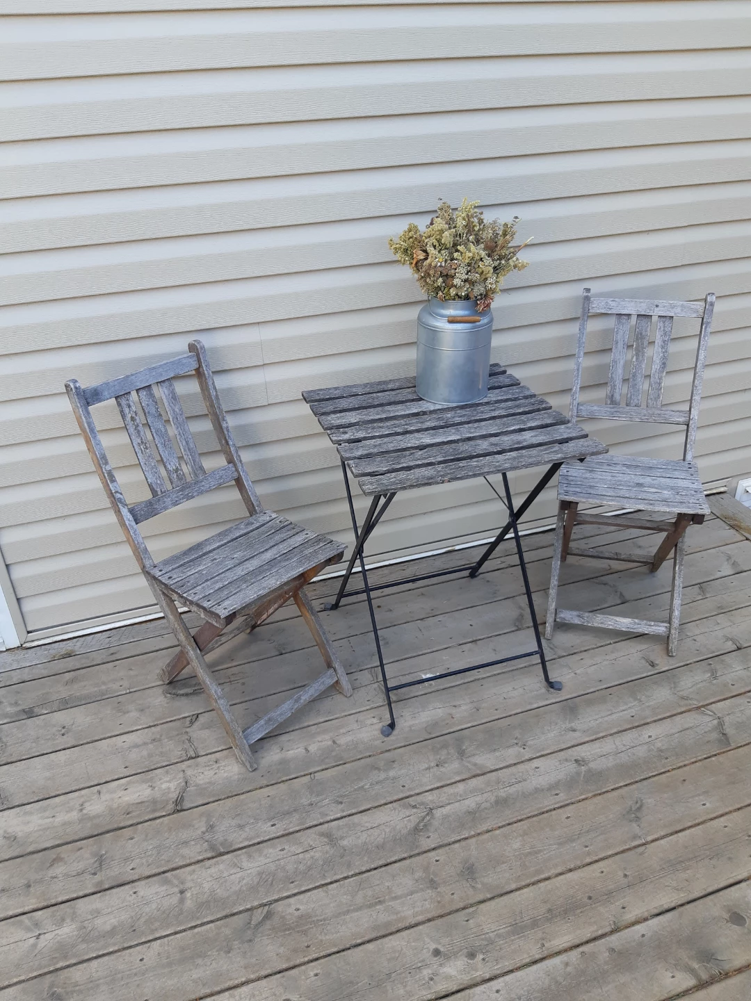 Rustic wooden patio set (table and 2 chairs)