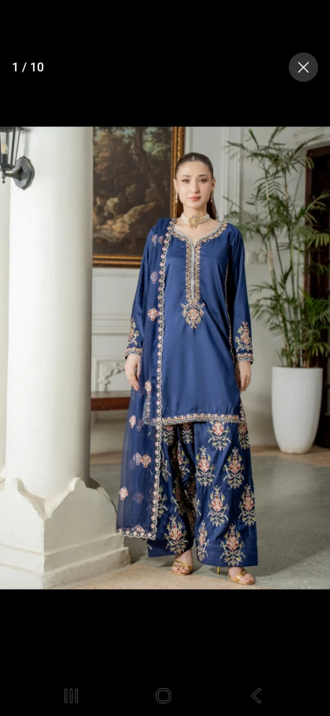 Embroidered Blue 3-Piece Suit