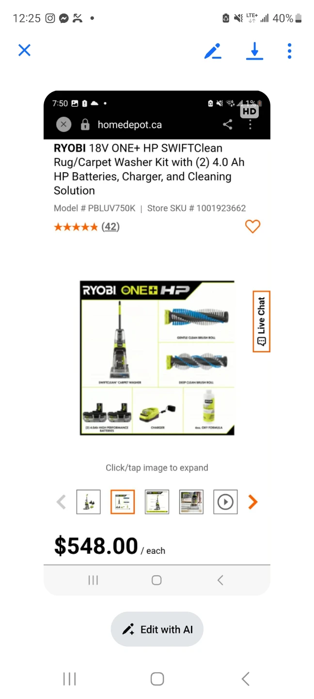 RYOBI 18V ONE+ HP SWIFTClean Rug/Carpet Washer Kit