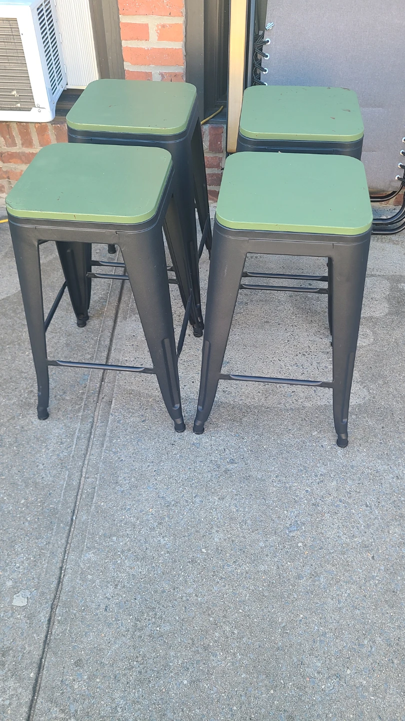 Set of 4 Industrial Bar Stools - Green Tops - photo 3