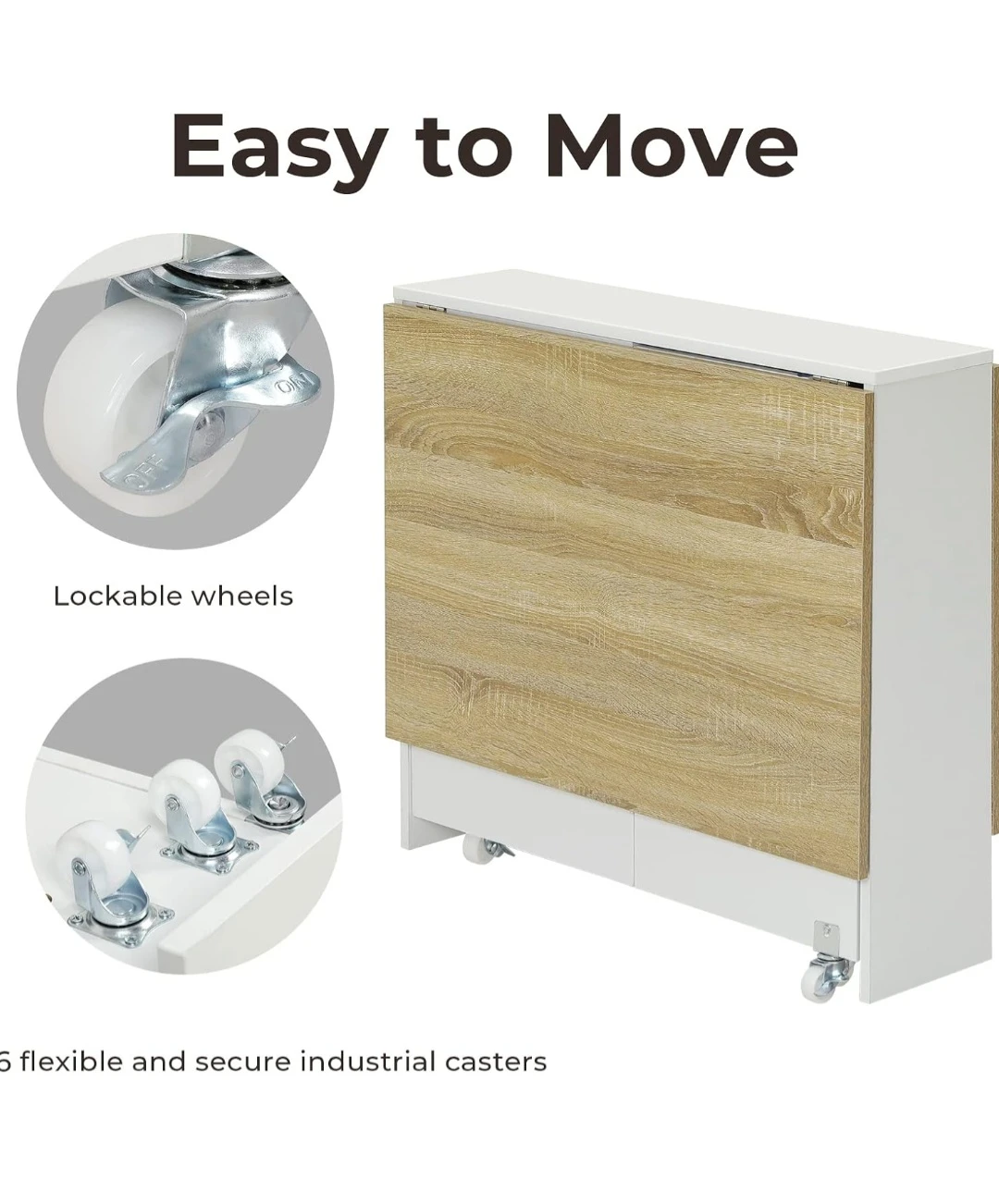 Folding Dining Table with Lockable Wheels