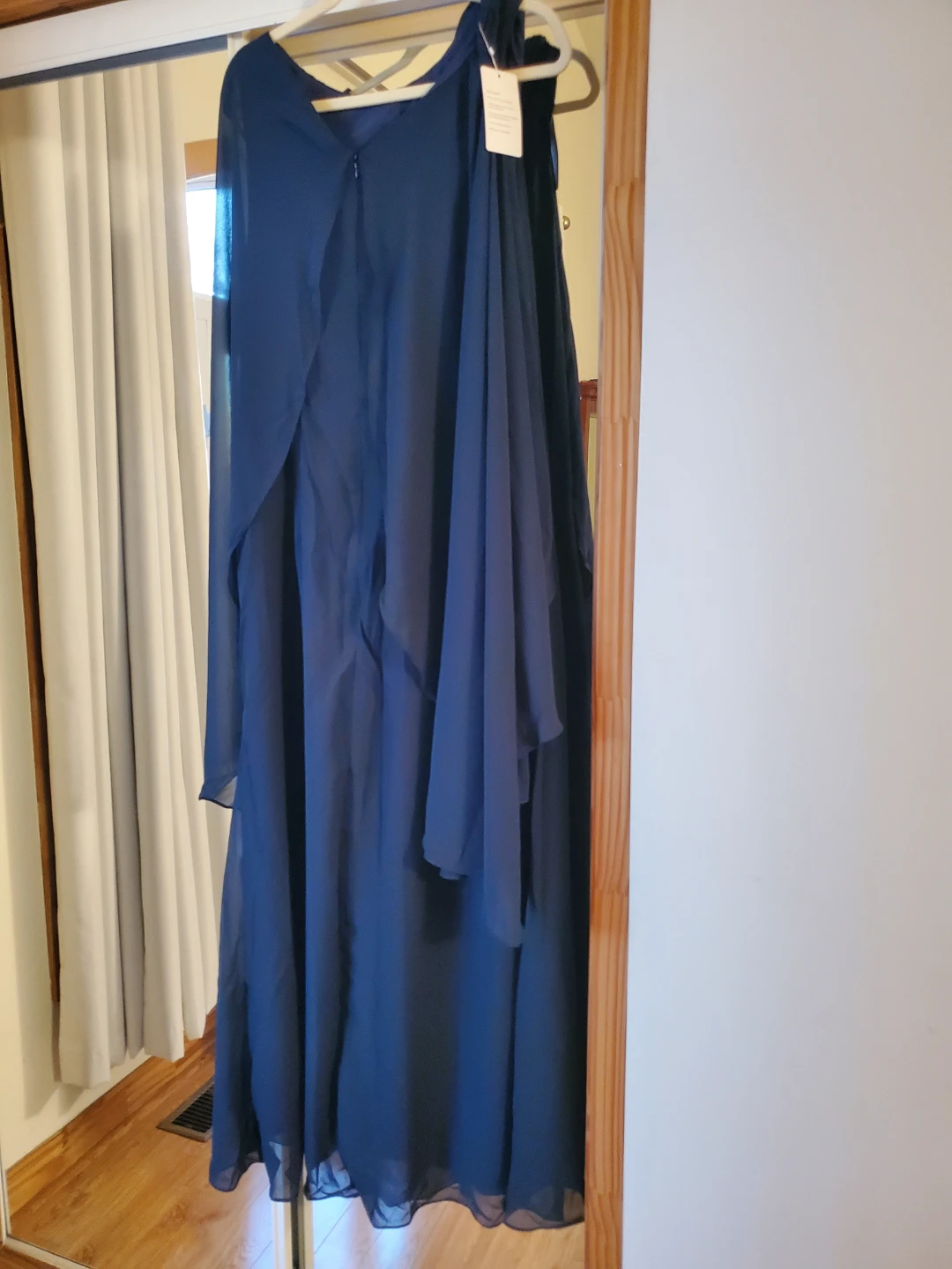 Navy Blue Chiffon Evening Gown with Cape - photo 3