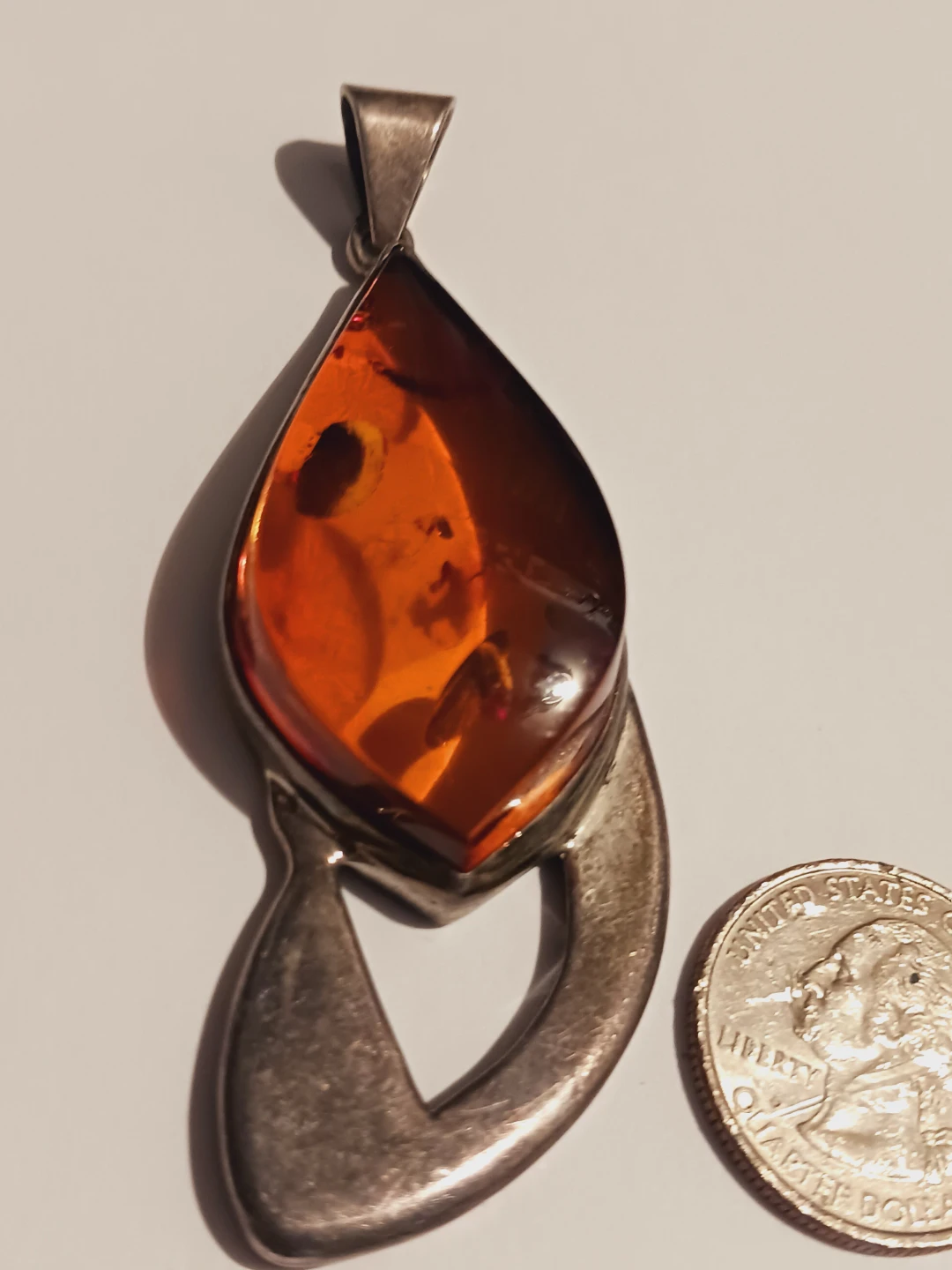 Large Sterling Silver 925 Genuine Baltic Amber Pendant - photo 3