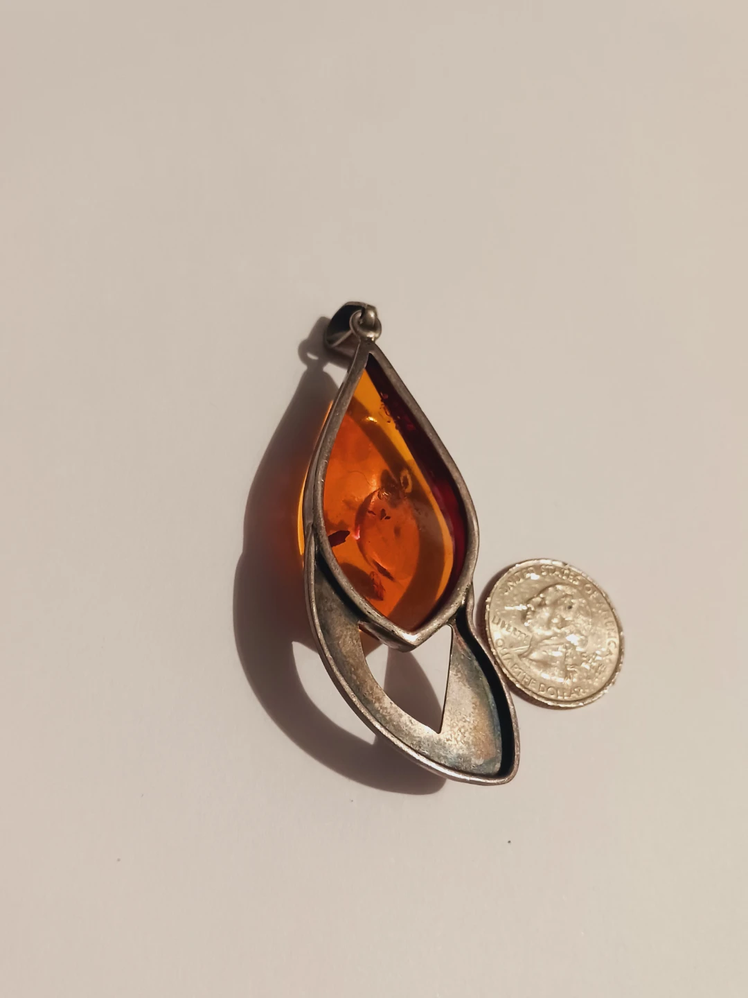 Large Sterling Silver 925 Genuine Baltic Amber Pendant - photo 4