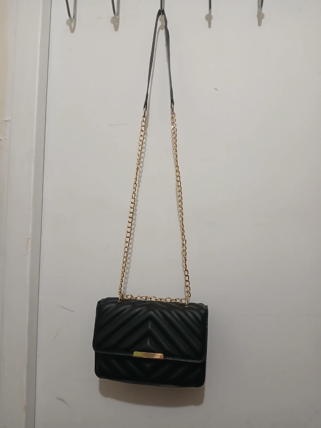 Black Quilted Shoulder Bag with Gold Chain - photo 2