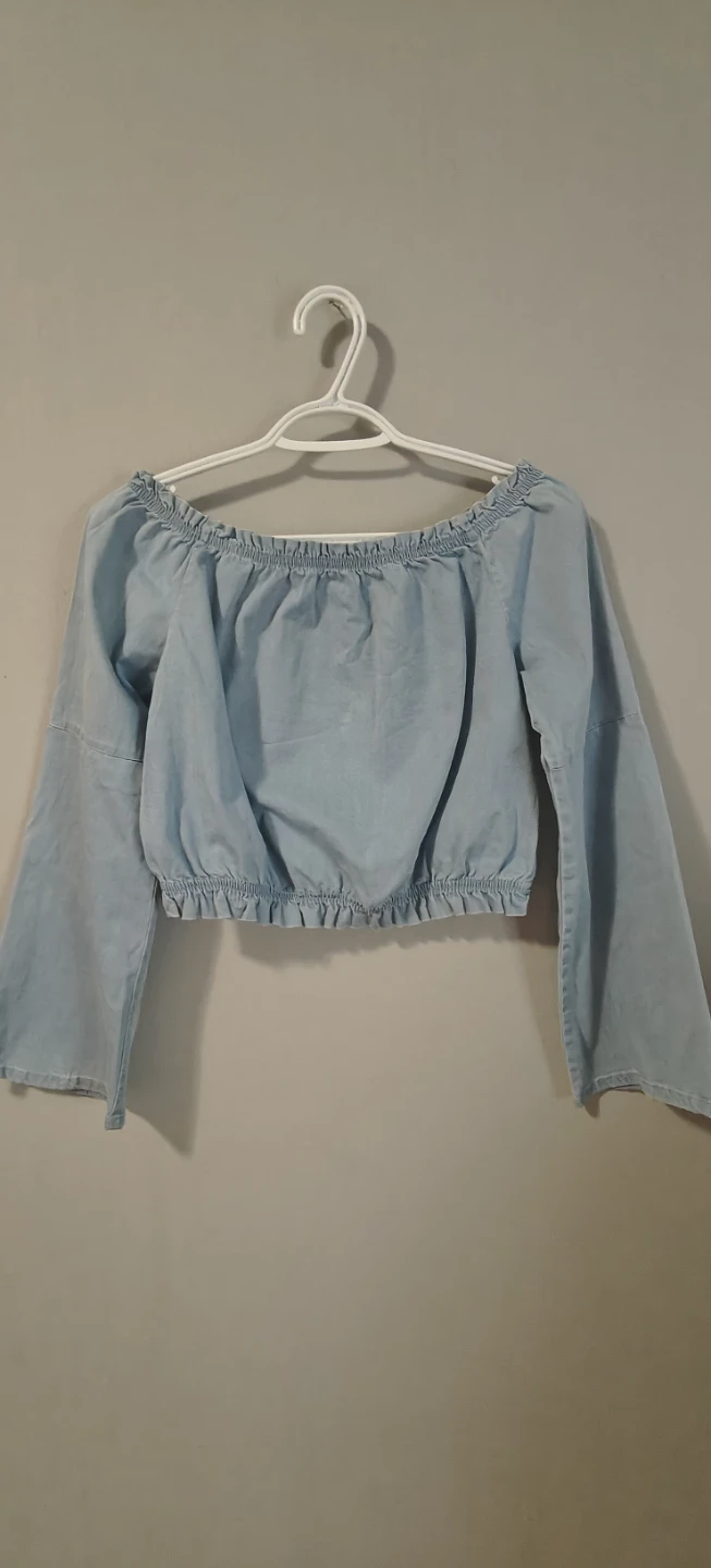 Light Blue Off-the-Shoulder Crop Top