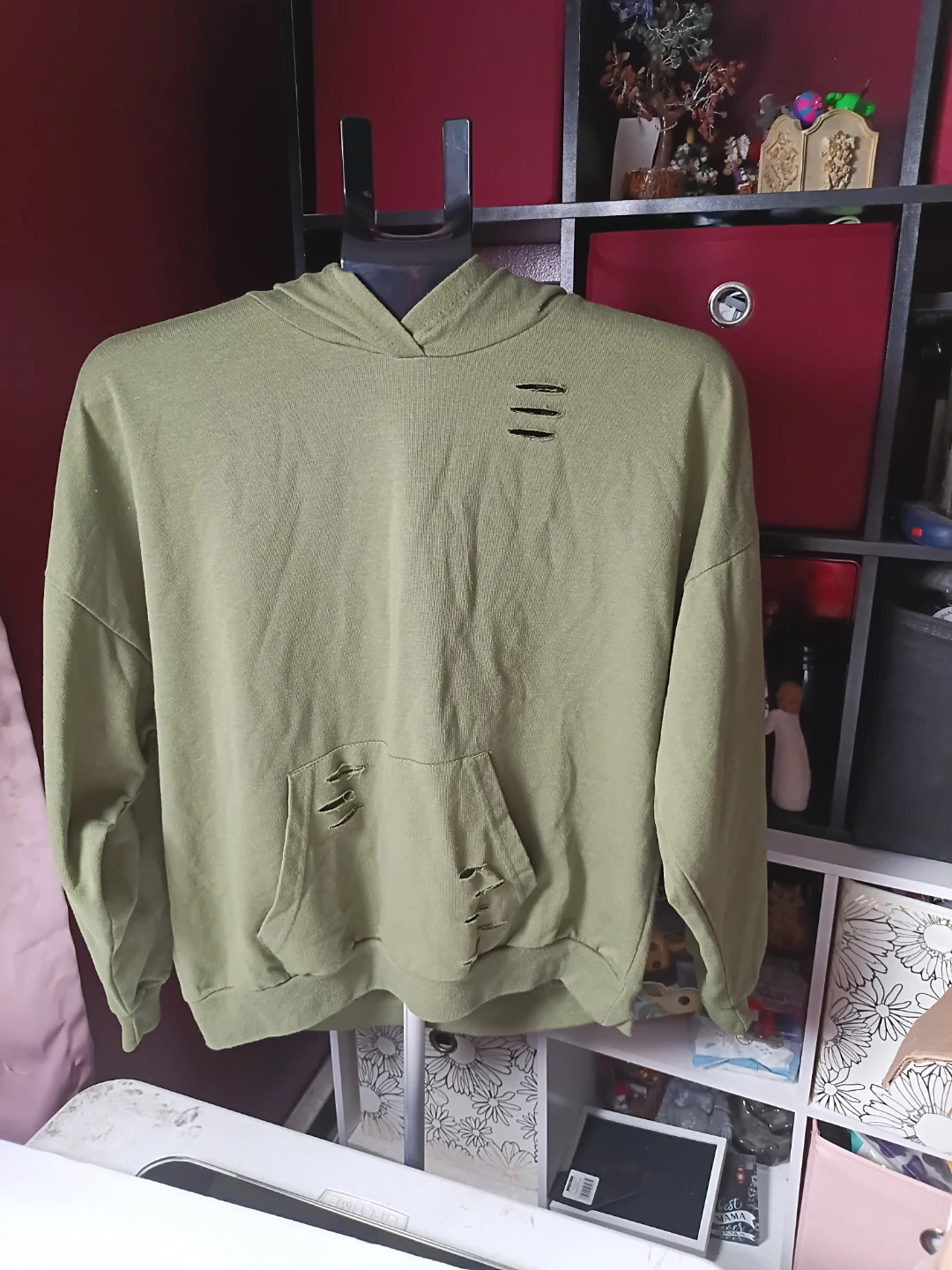Size 1X JOLIE & JOY Olive Green Distressed Pullover Hoodie