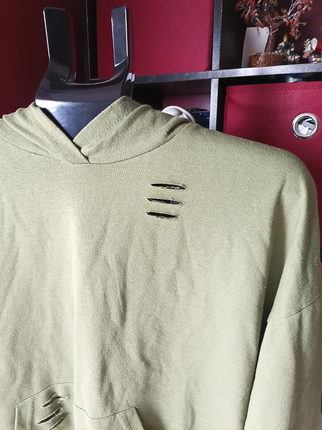 Size 1X JOLIE & JOY Olive Green Distressed Pullover Hoodie - photo 3