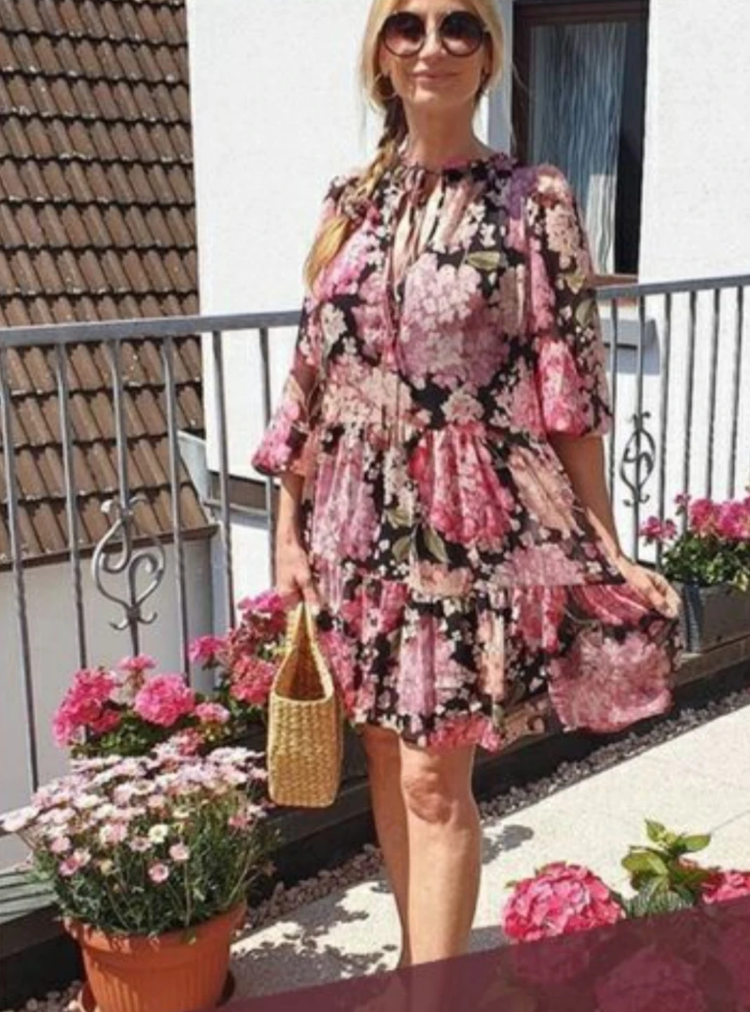 H&M Floral Tiered Chiffon Dress