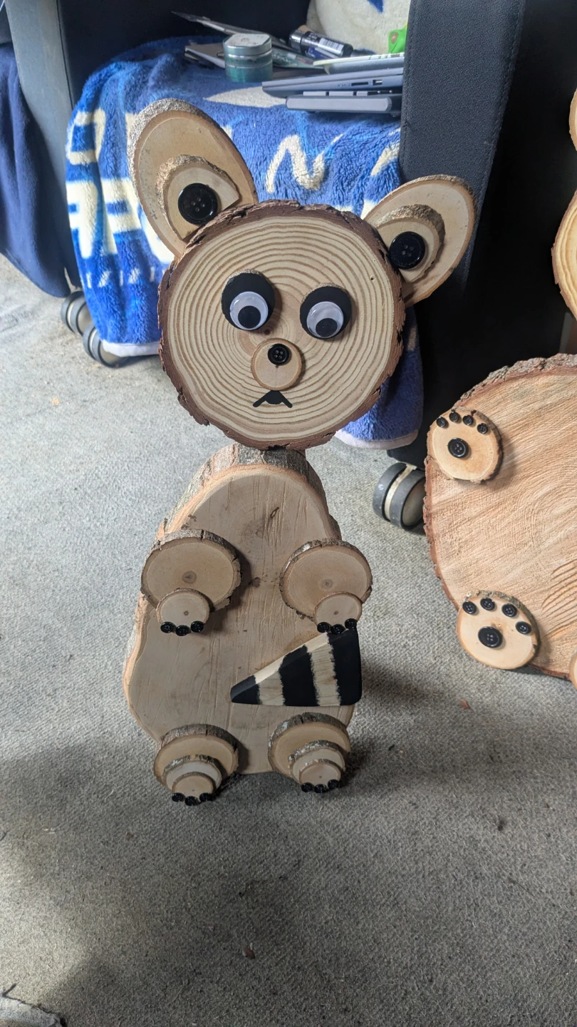 Handmade Wood Slice Raccoon Decoration