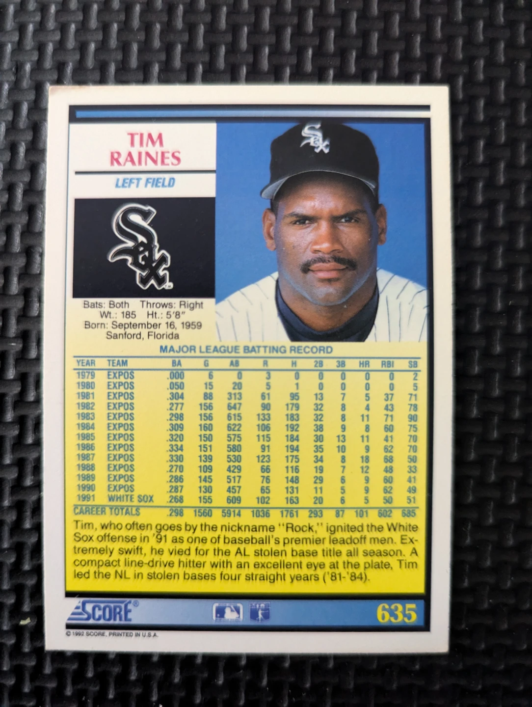 ⚽ 1992 Score Baseball Card Tim Raines #635 - photo 2