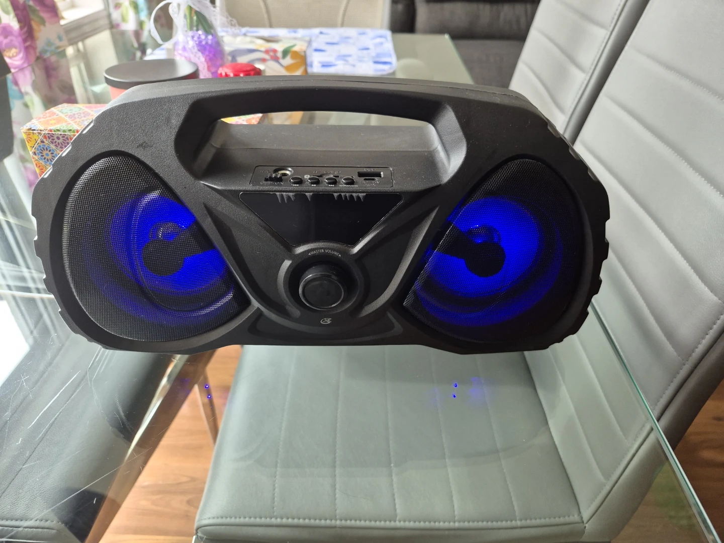 Black Portable Boombox Speaker with Blue Lights