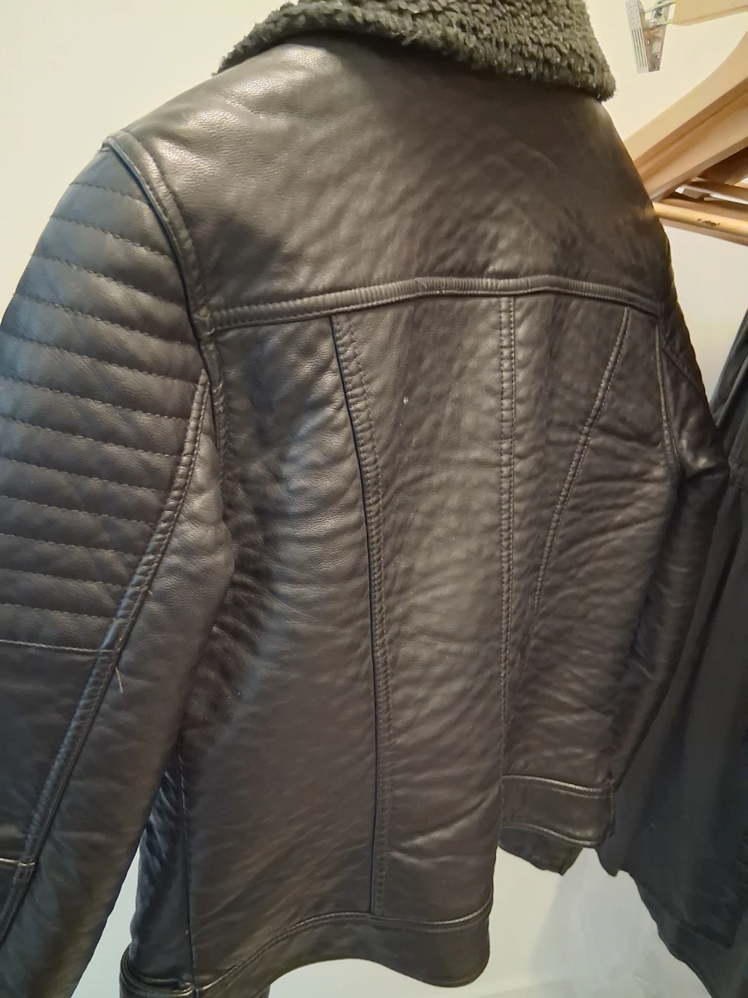ONLY Faux Leather Biker Jacket with Sherpa Collar - Size 38 - photo 3