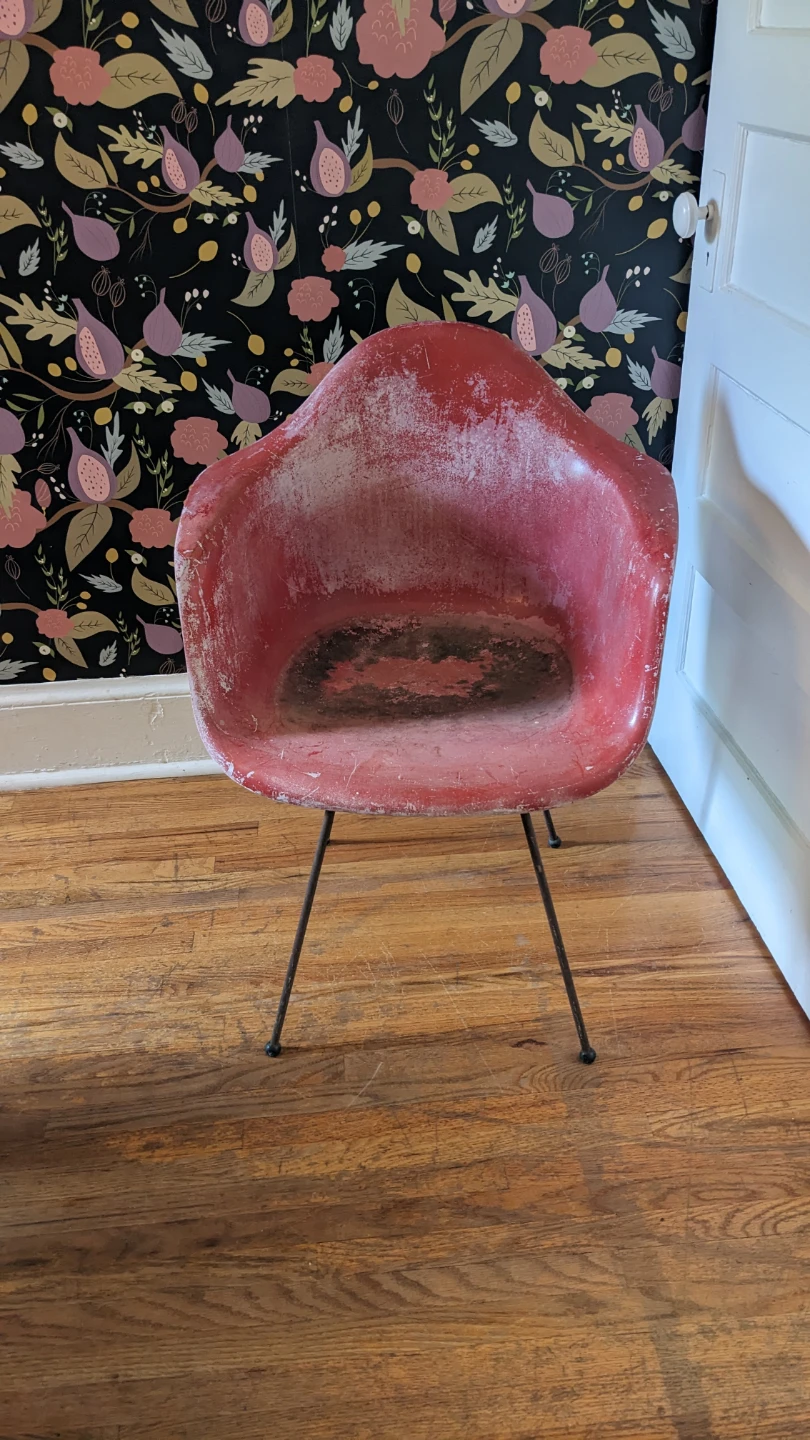 Vintage Red Plastic Shell Chair with Metal Legs