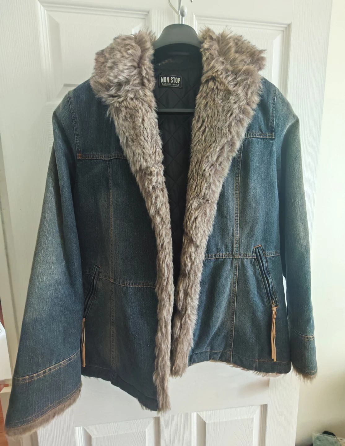 Non Stop Denim Jacket with Faux Fur Trim