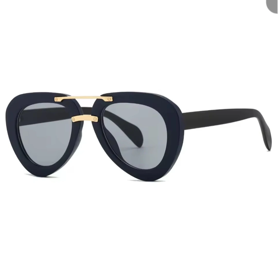 Dark Blue Cat-Eye Sunglasses with Gold Bridge