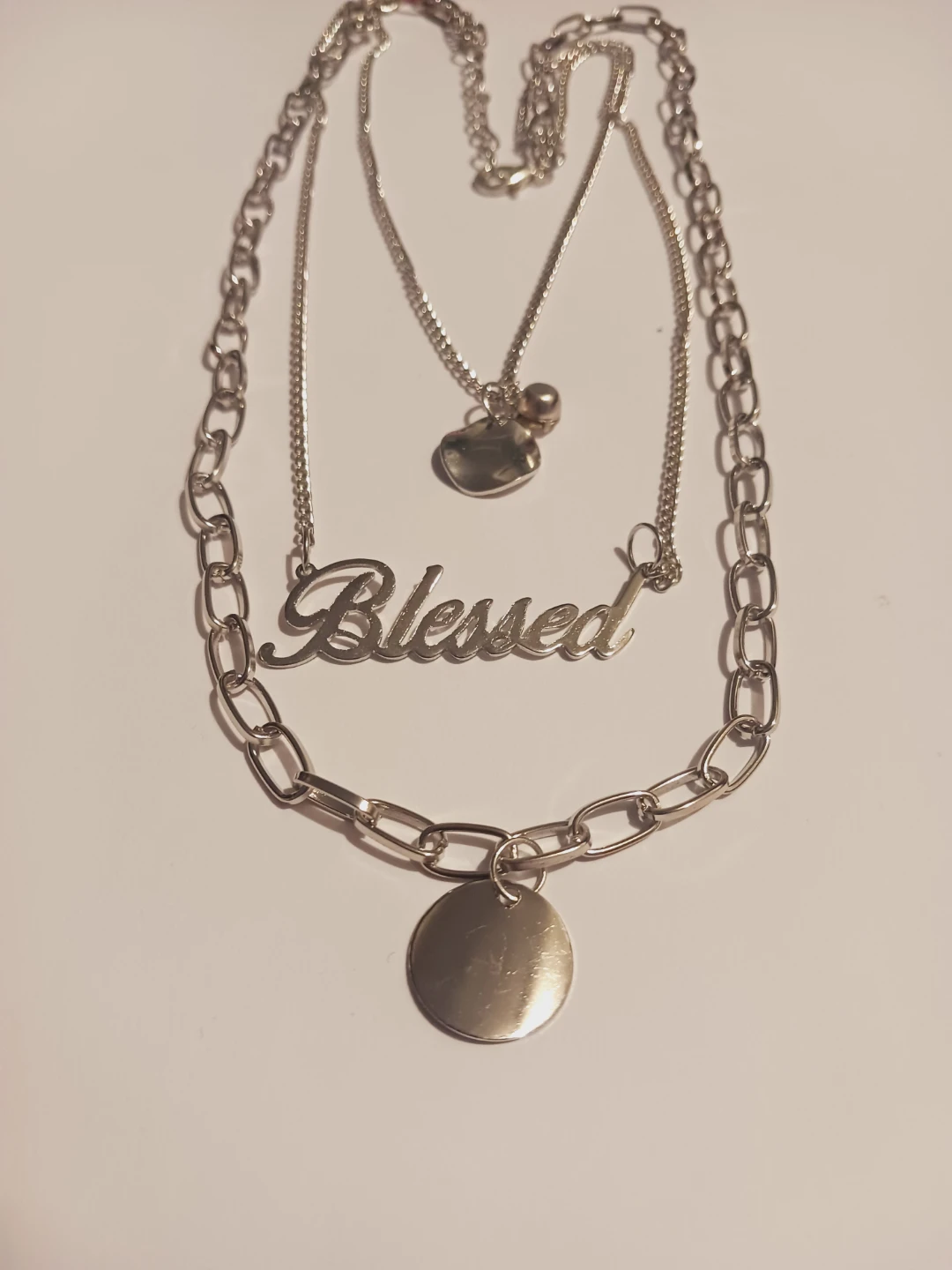 New !! Layered "Blessed" Necklace with Charm and Disc Pendant - photo 4