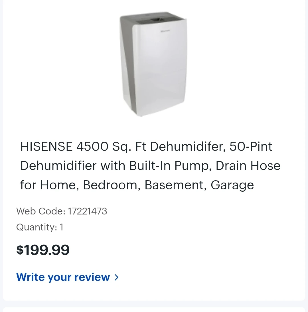 Hisense 50-Pint Dehumidifier with Built-In Pump