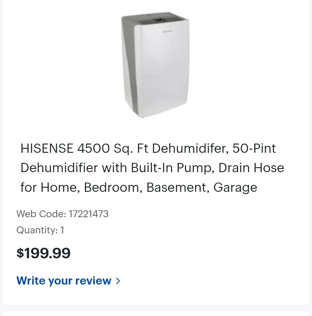 Hisense 50-Pint Dehumidifier with Built-In Pump