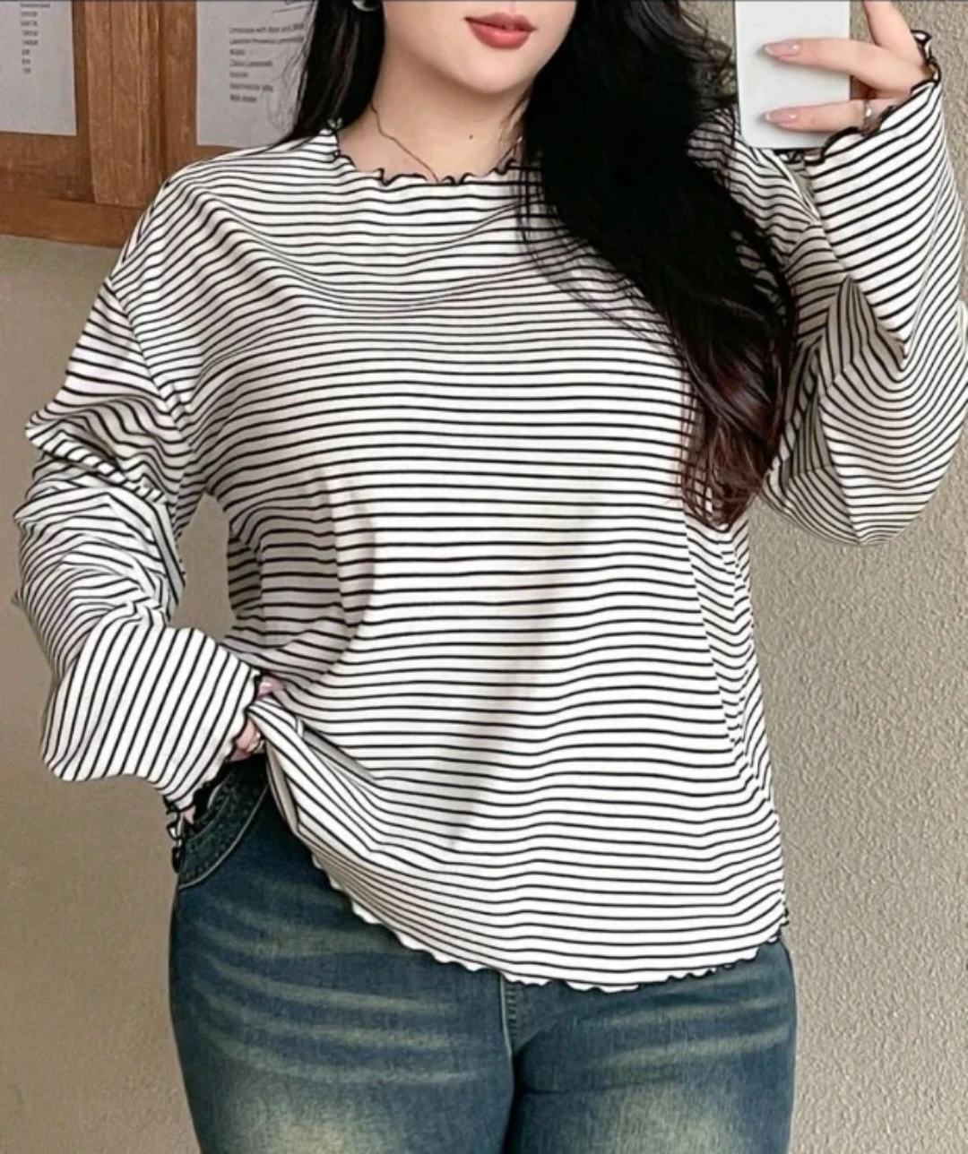 DAZY Plus Striped Long Sleeve Top