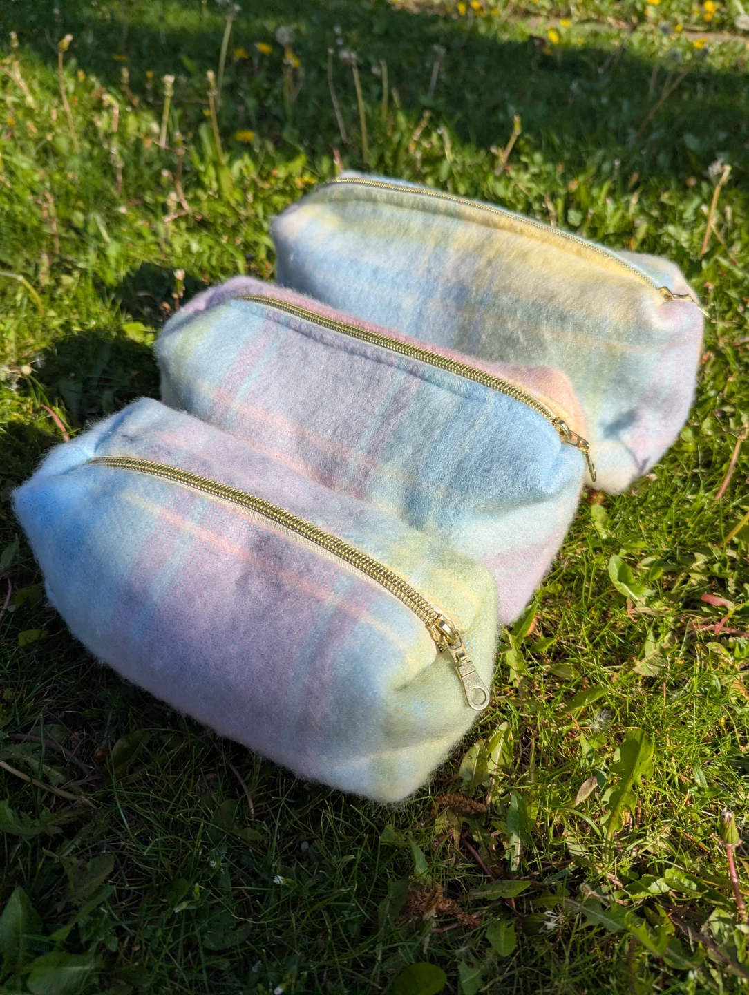 Pencil Case / Pouch Set - Pastel Plaid