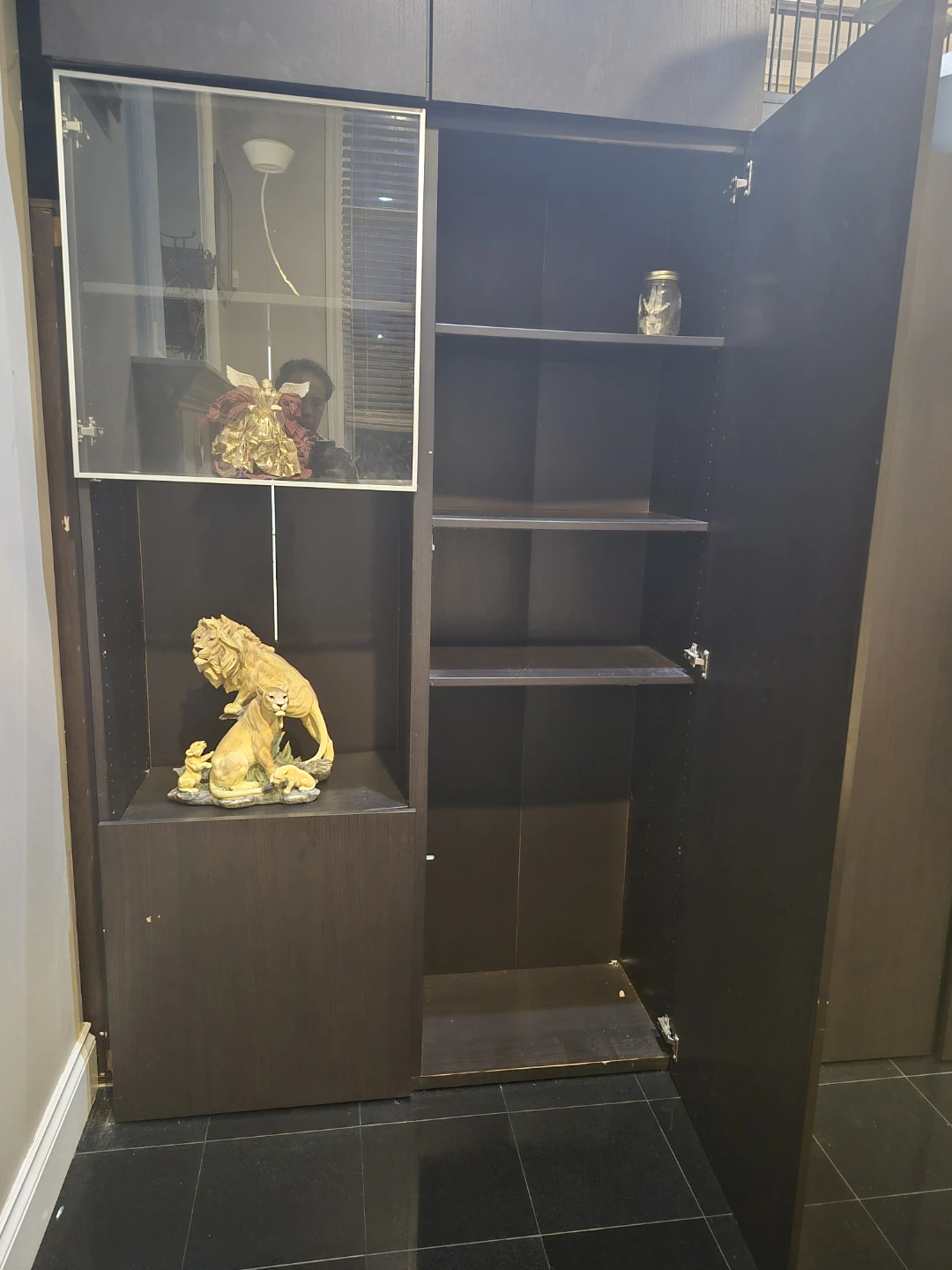 Dark Brown Cabinet with Display Shelves