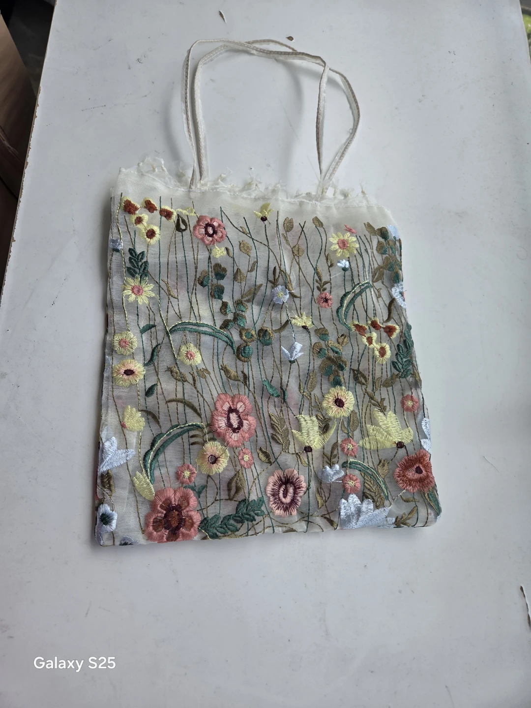 Sheer Embroidered Floral Tote Bag