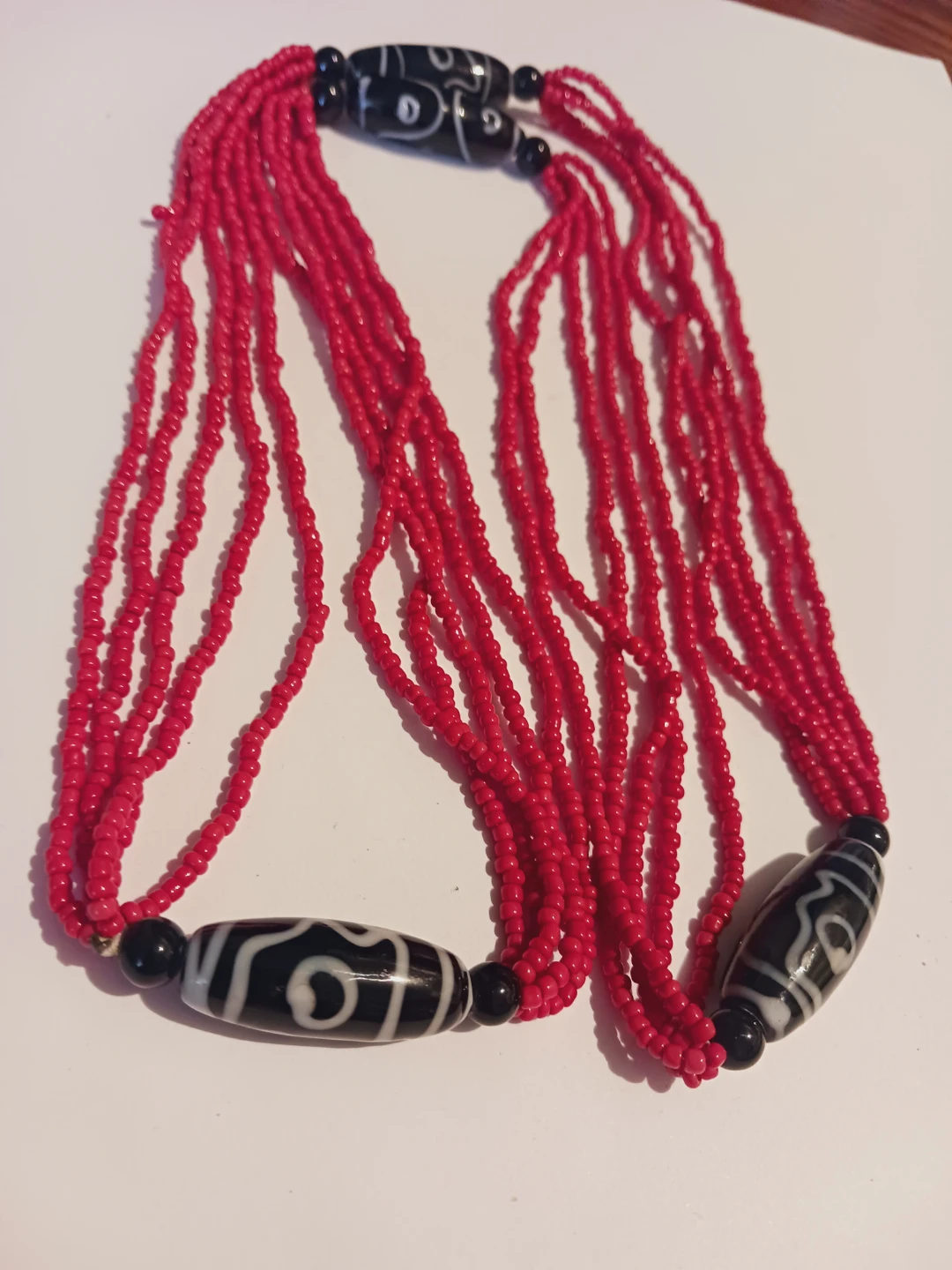 Red Beaded Necklace with Dzi Beads - photo 4