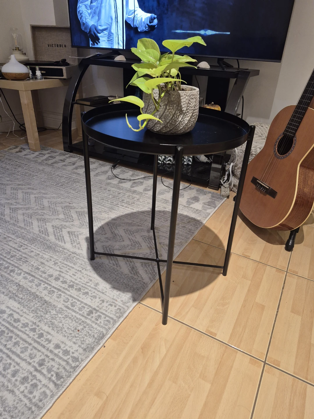 Black Metal Side Table with Tray Top