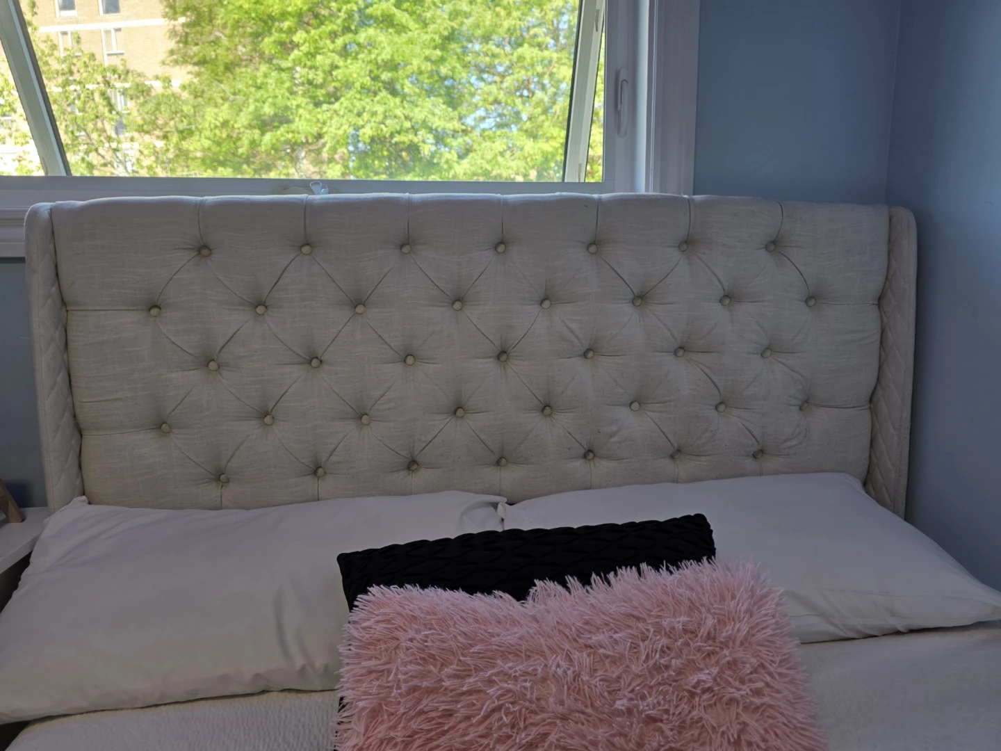 Tufted Wingback Headboard and a pair of boxes
