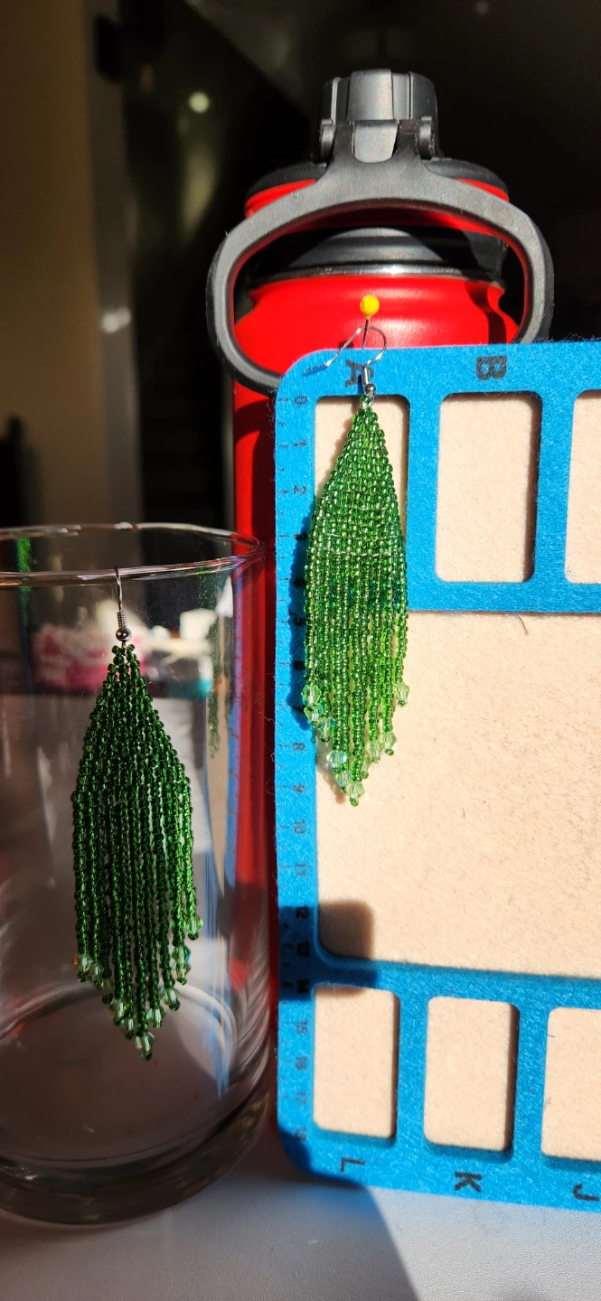 Green Beaded Fringe Earrings