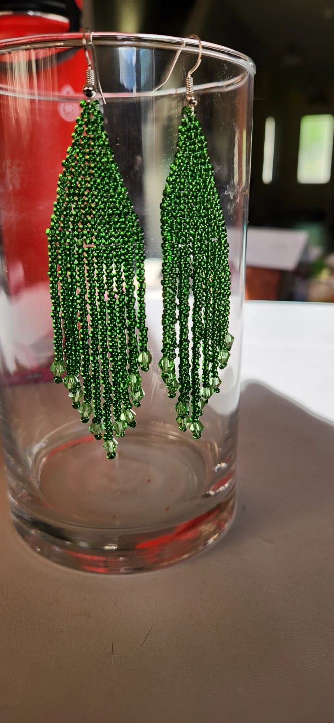 Green Beaded Fringe Earrings - photo 2
