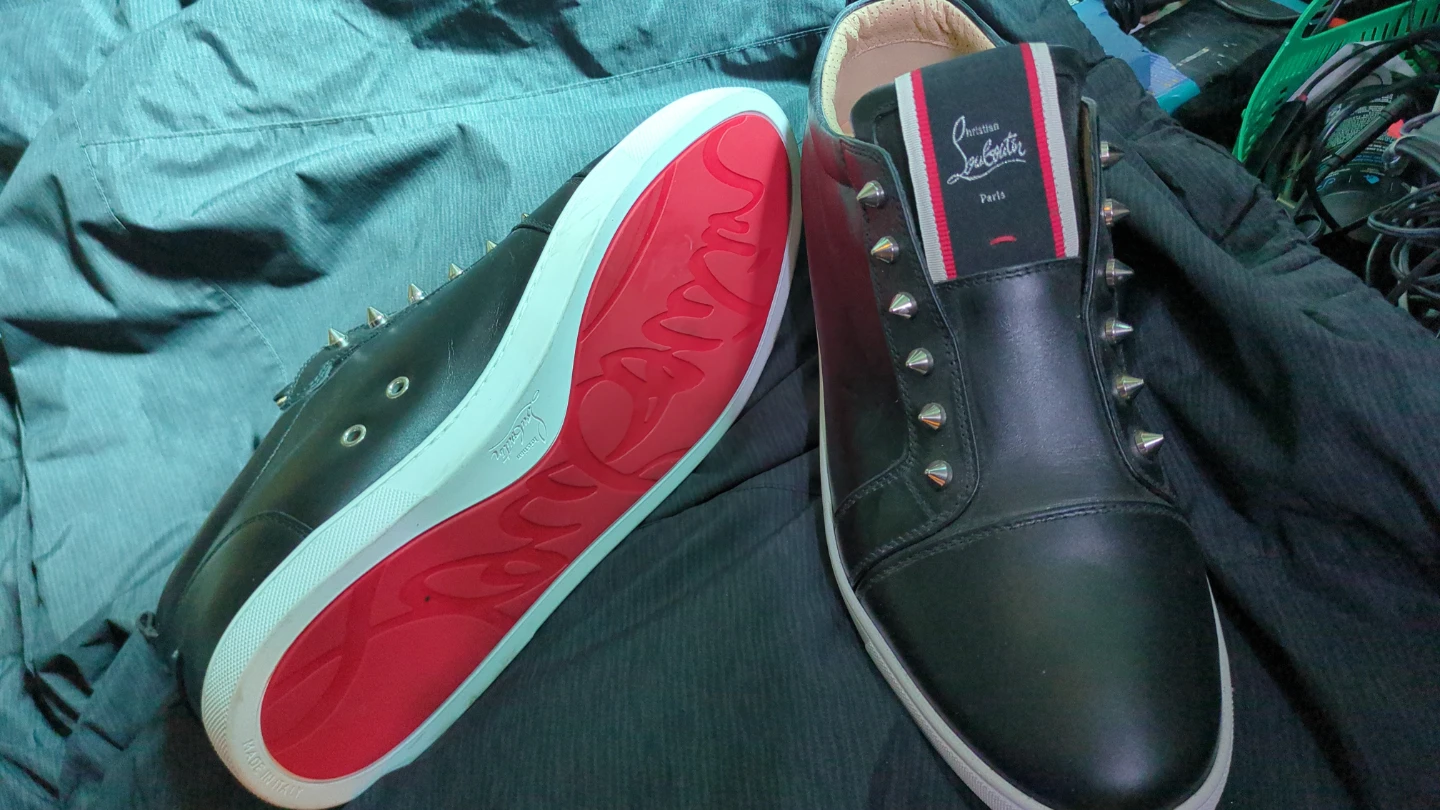 Christian Louboutin Black Leather Spiked Sneakers ⚽Size 46