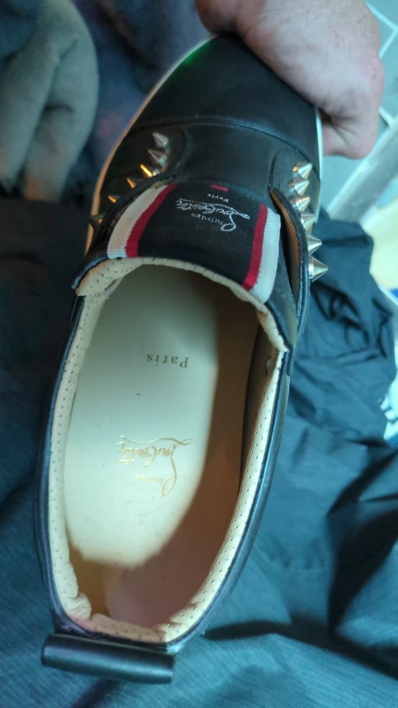 Christian Louboutin Black Leather Spiked Sneakers ⚽Size 46 - photo 2