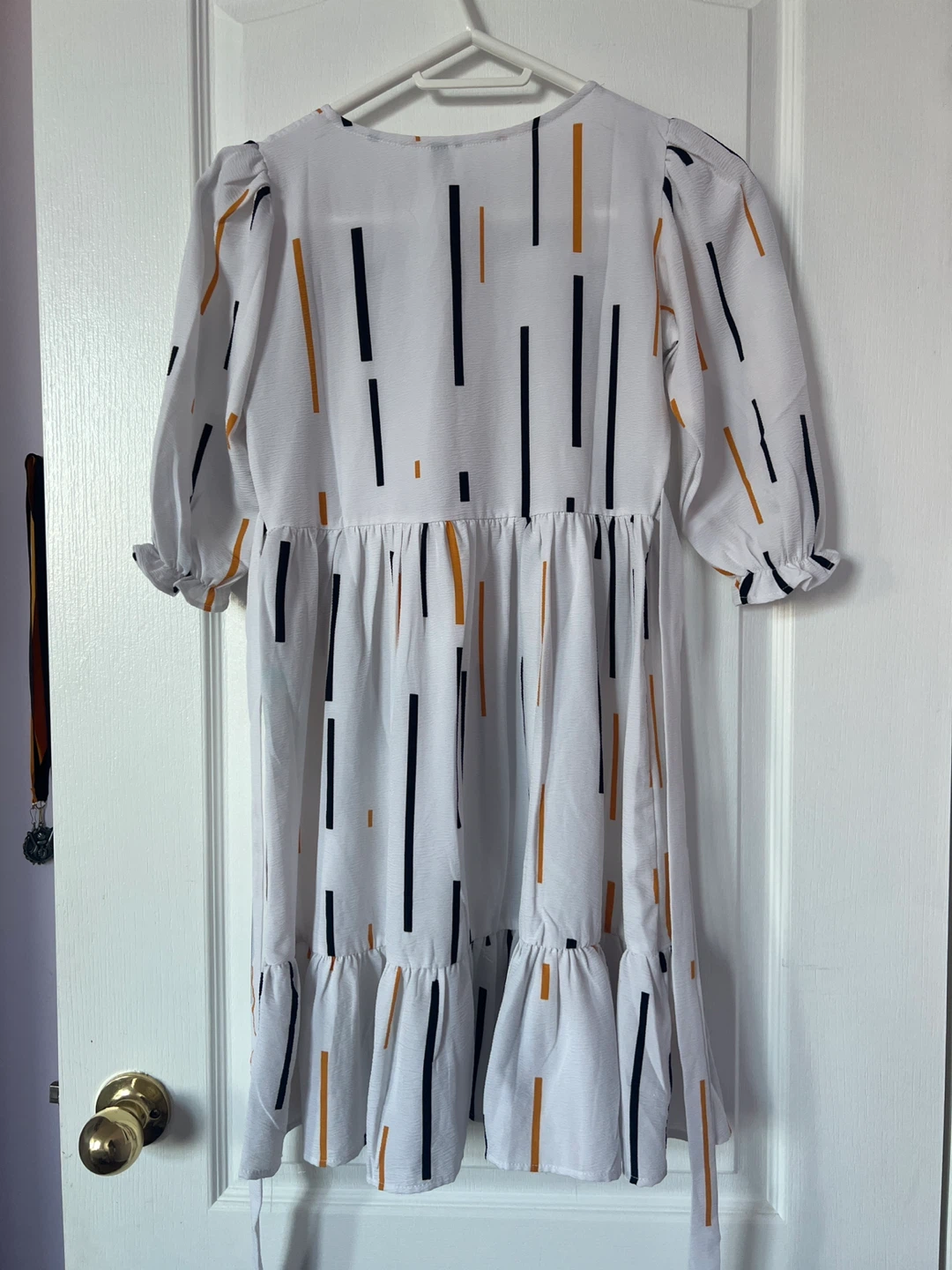 White Dress with Black and Orange Stripes - photo 2