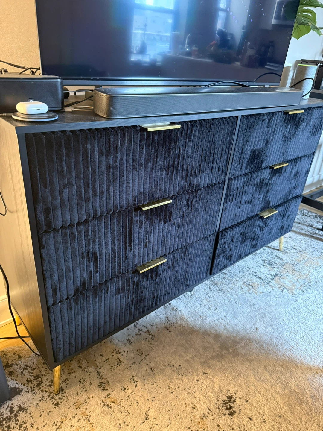 Black Velvet Dresser with Gold Accents - photo 3