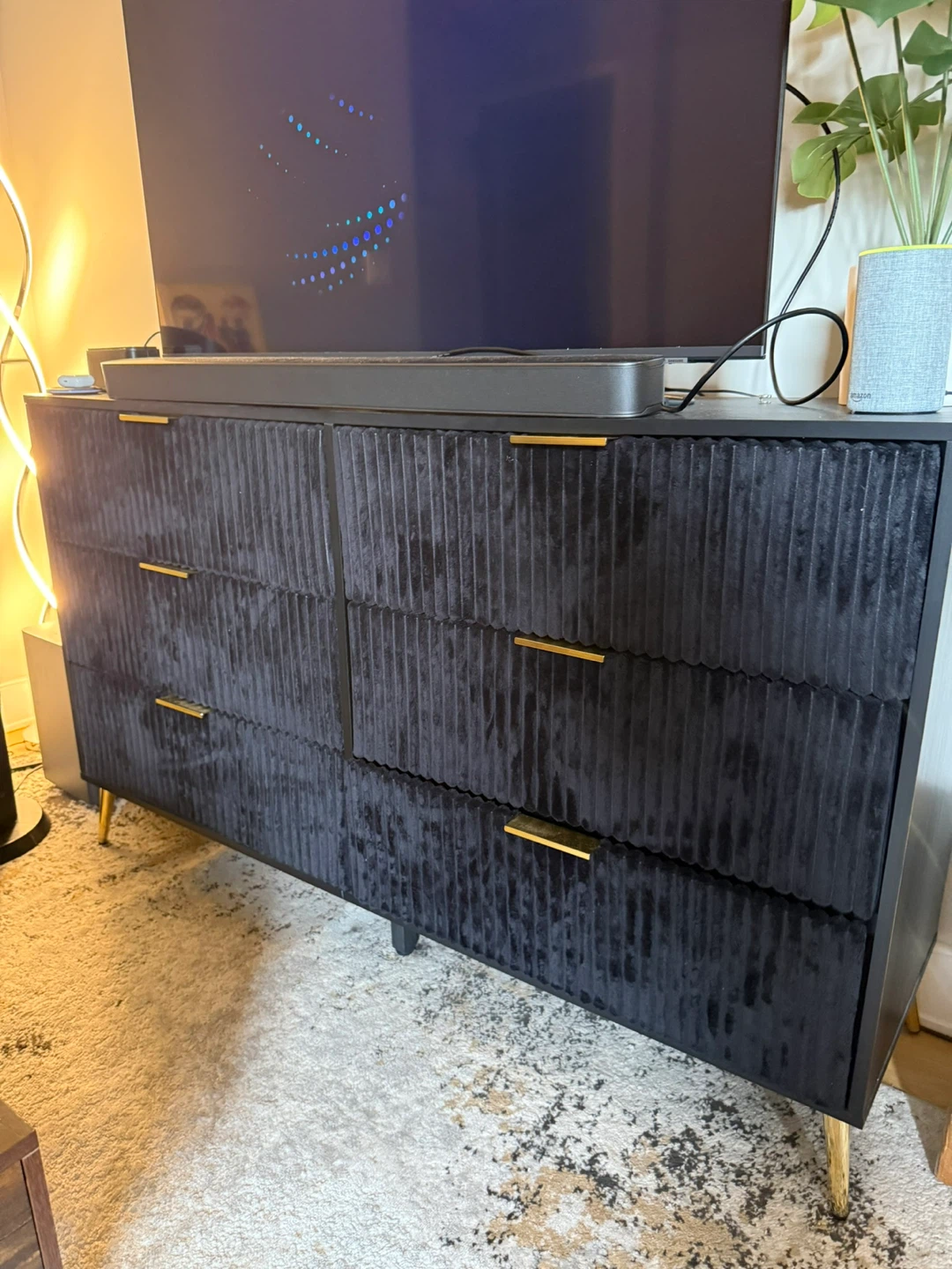 Black Velvet Dresser with Gold Accents - photo 2
